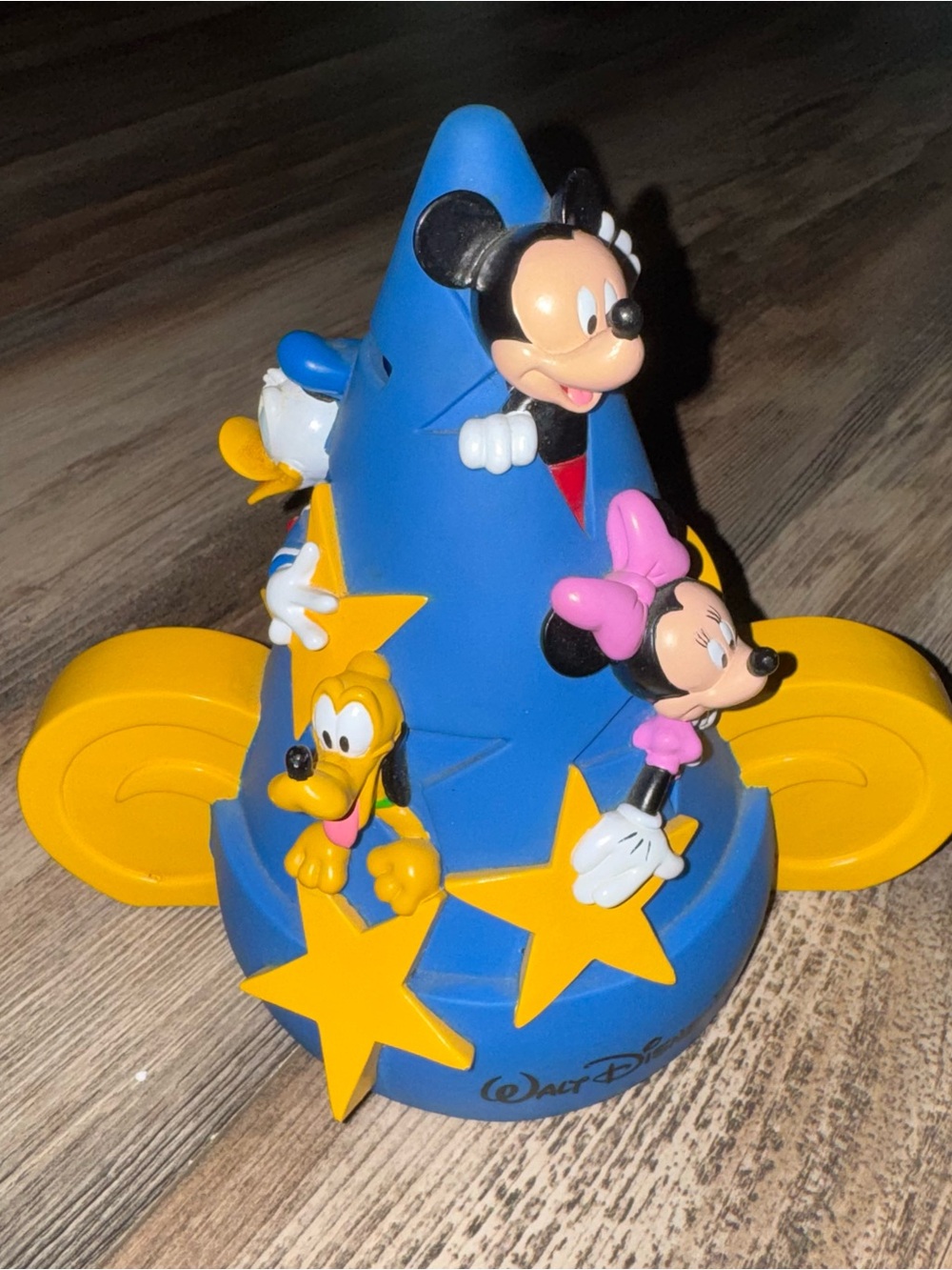 VTG Disney Blue and Yellow Sorcerer Hat Bank with Mickey, Minnie, Pluto & Donald